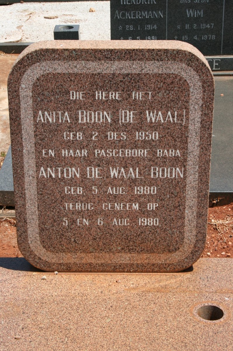 BOON Anita nee DE WAAL 1950-1980 :: BOON Anton De Waal 1980-1980