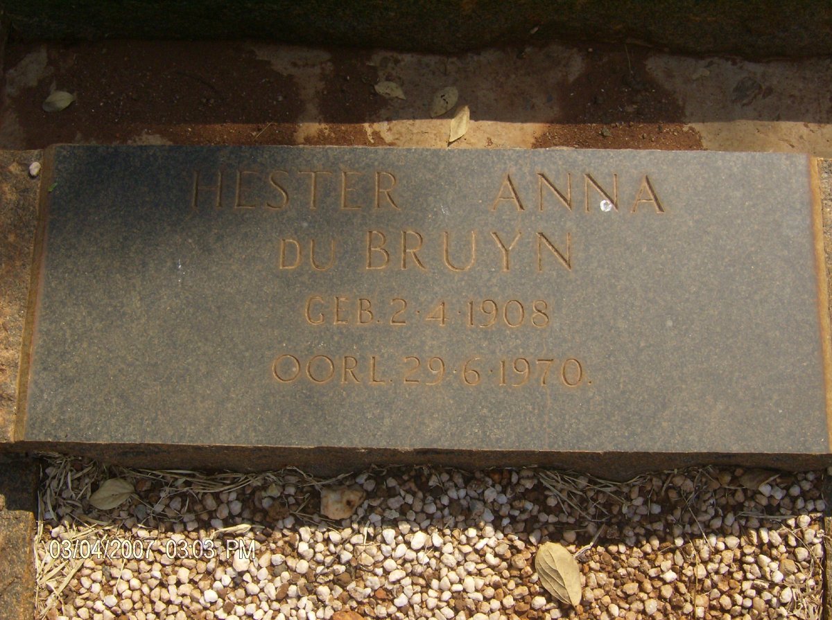 BRUYN Hester Anna, du 1908-1970