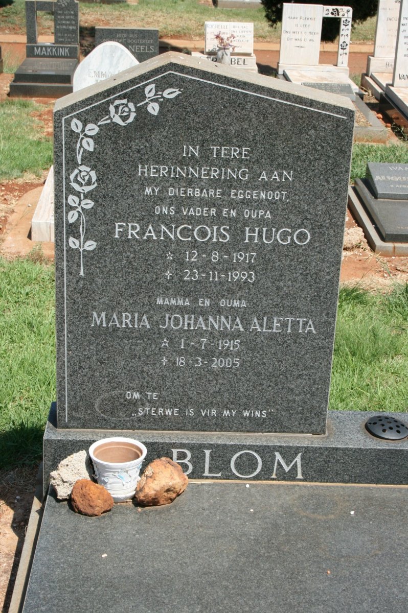 BLOM Francois Hugo 1917-1993 &amp; Maria Johanna Aletta 1915-2005