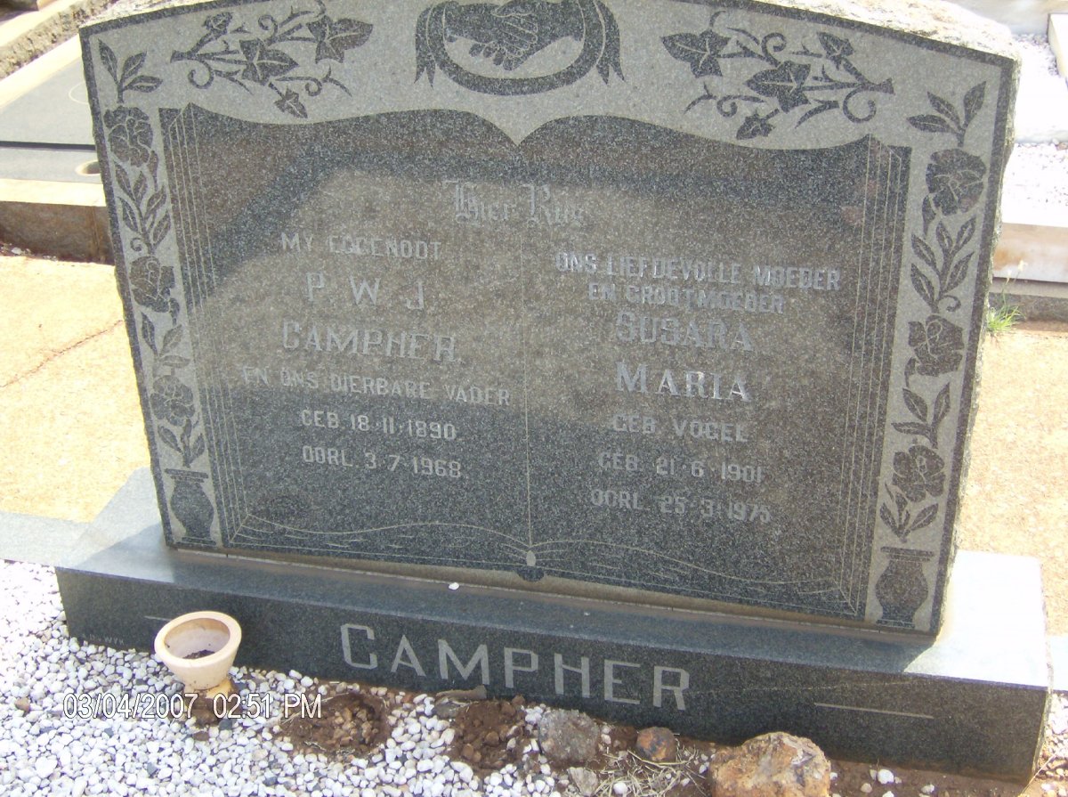 CAMPHER P.W.J. 1890-1968 &amp; Susara Maria VOGEL 1901-1975
