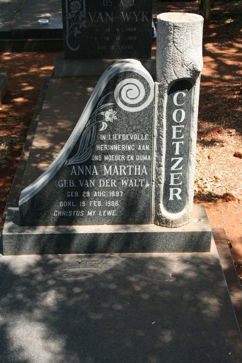 COETZER Anna Martha nee VAN DER WALT 1897-1986