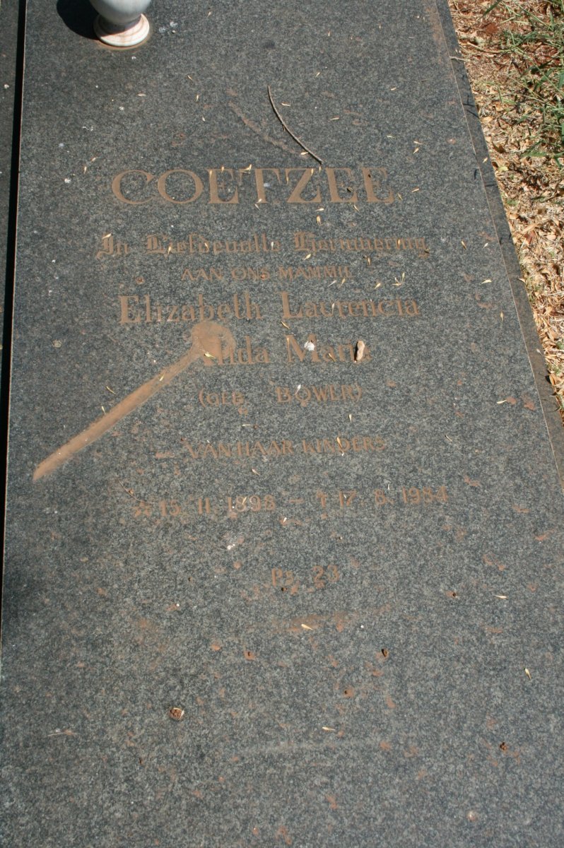COETZEE Elizabeth Laurencia Hida Maria nee BOWER 1898-1984