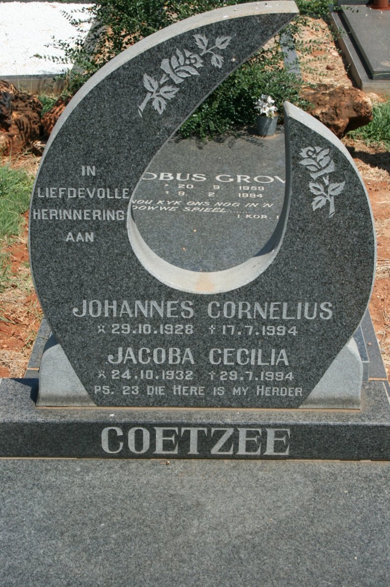 COETZEE Johannes Cornelius 1928-1994 &amp; Jacoba Cecilia 1932-1994