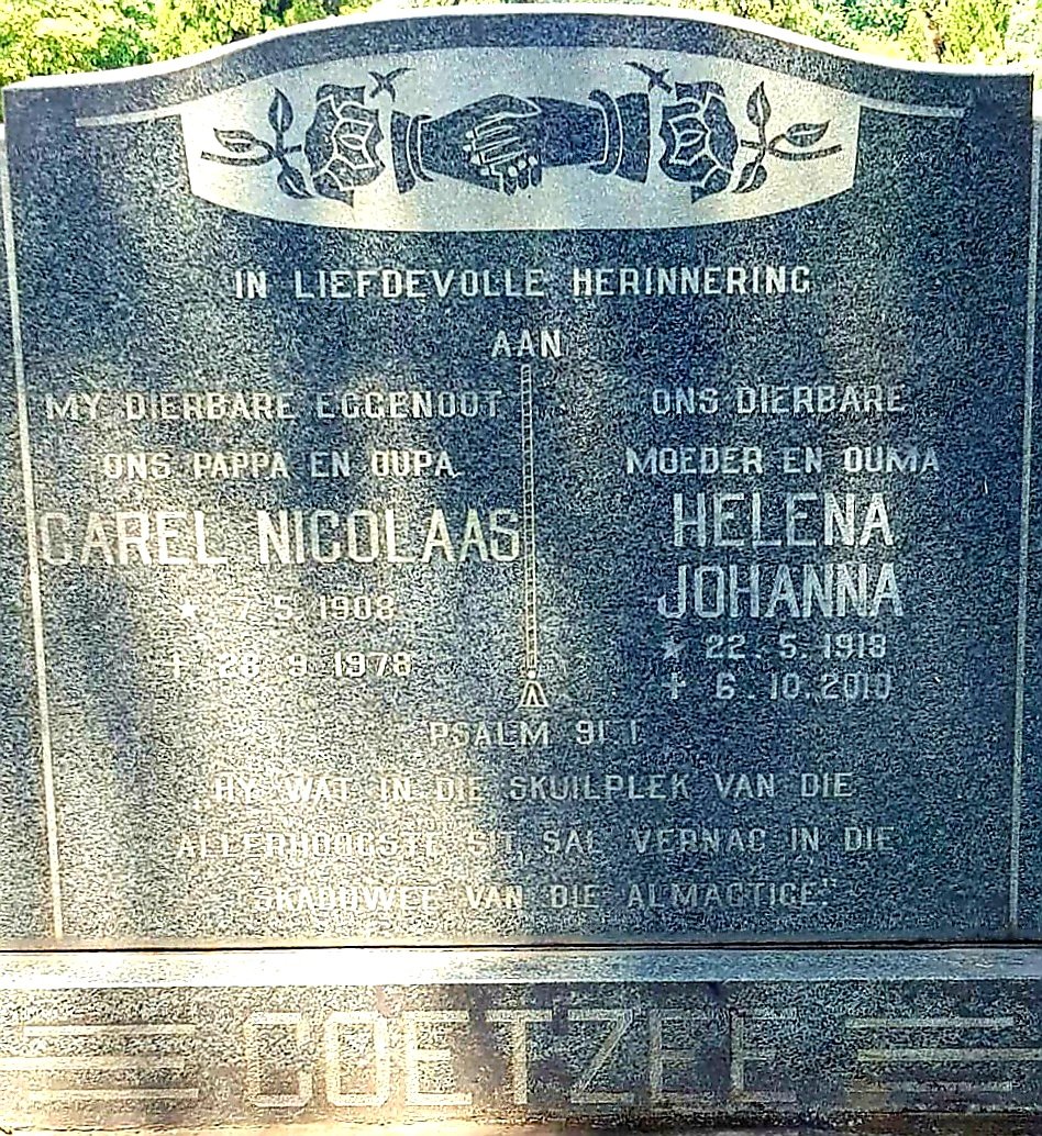 COETZEE Carel Nicolaas 1908-1978 &amp; Helena Johanna 1918-2010