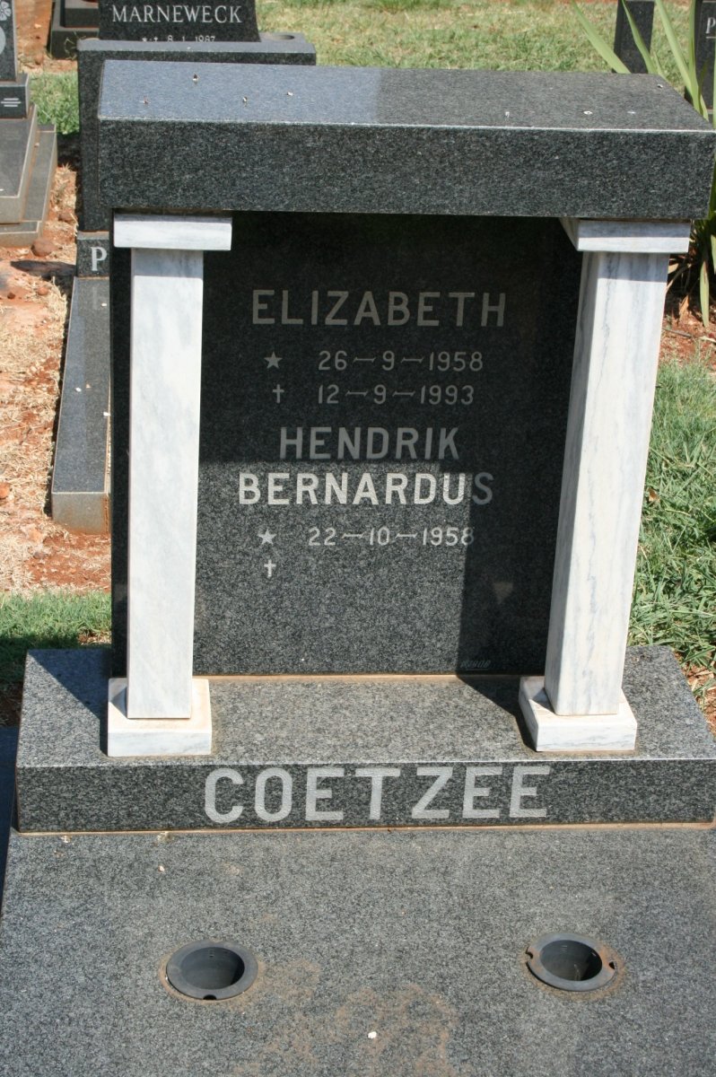 COETZEE Hendrik Bernardus 1958- &amp; Elizabeth 1958-1993