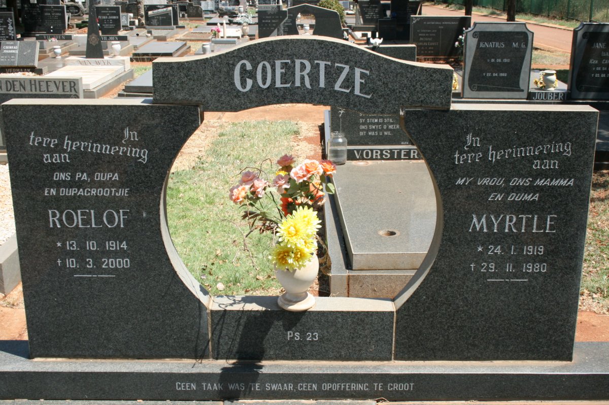 COERTZE Roelof 1914-2000 &amp; Myrtle 1919-1980