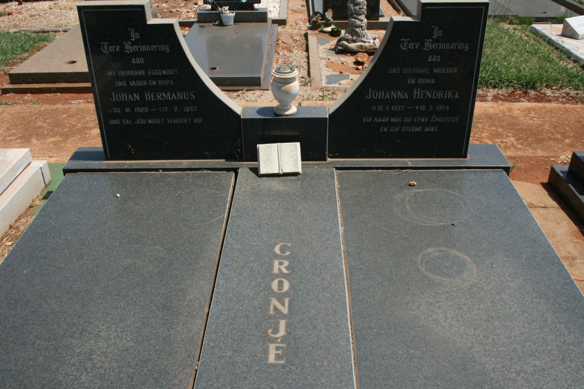 CRONJÉ Johan Hermanus 1928-1983 &amp; Johanna Hendrika 1927-1984