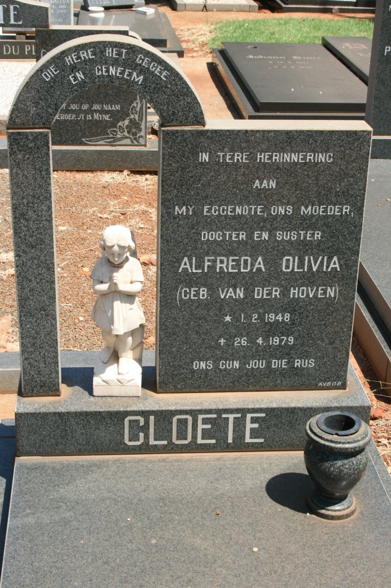 CLOETE Alfreda Olivia nee VAN DER HOVEN 1948-1979