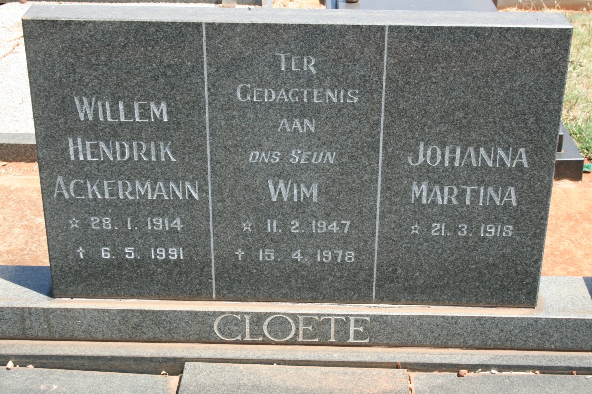 CLOETE Willem Hendrik Ackermann 1914-1991 &amp; Johanna Martina 1918- :: CLOETE Wim 1947-1978