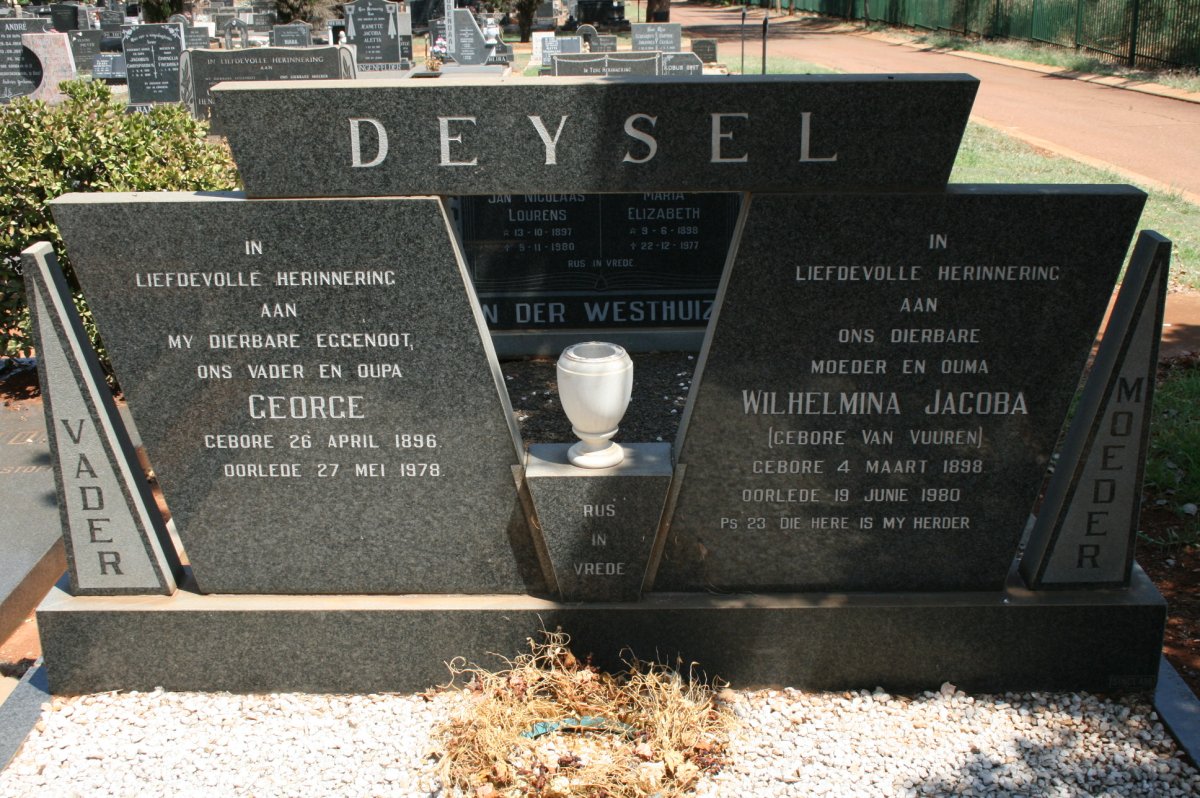 DEYSEL George 1896-1978 &amp; Wilhelmina Jacoba VAN VUUREN 1898-1980