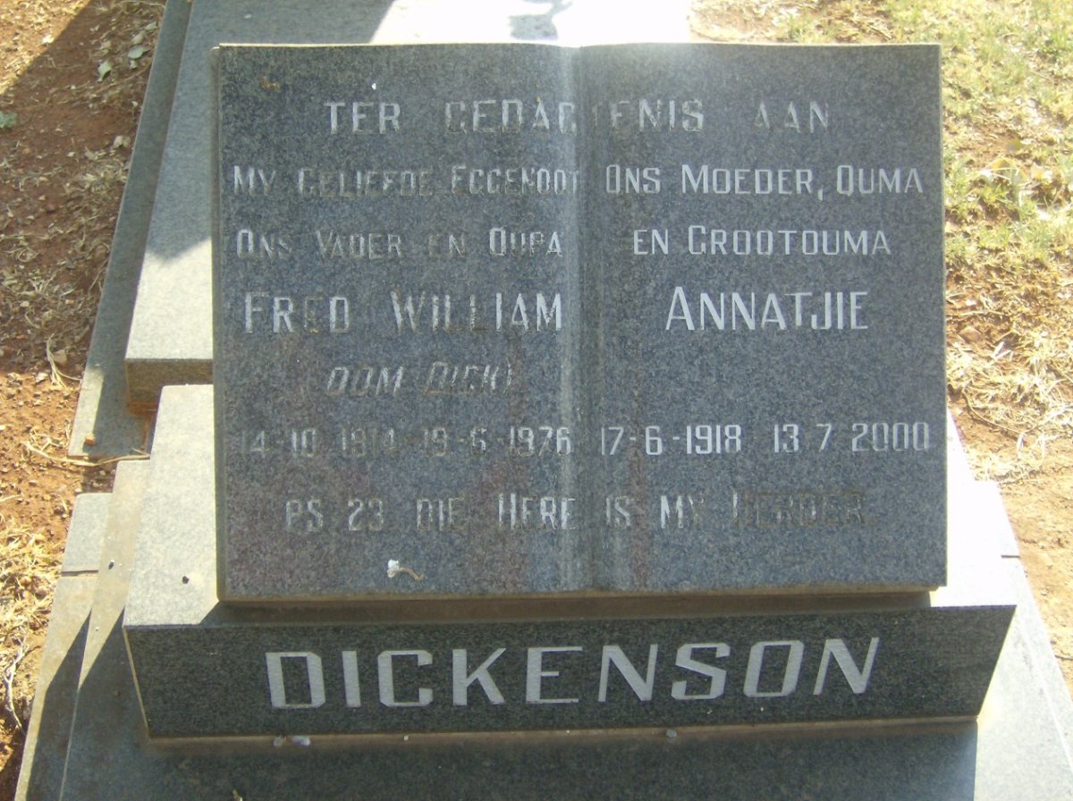 DICKENSON Fred William 1914-1976 &amp; Annatjie 1918-2000