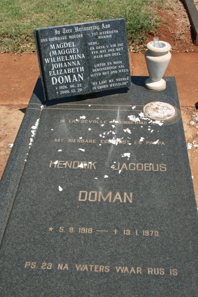 DOMAN Hendrik Jacobus 1918-1979 &amp; Magdel Wilhelmina Johanna Elizabeth 1926-2000