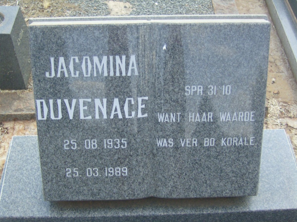 DUVENAGE Jacomina 1935-1989