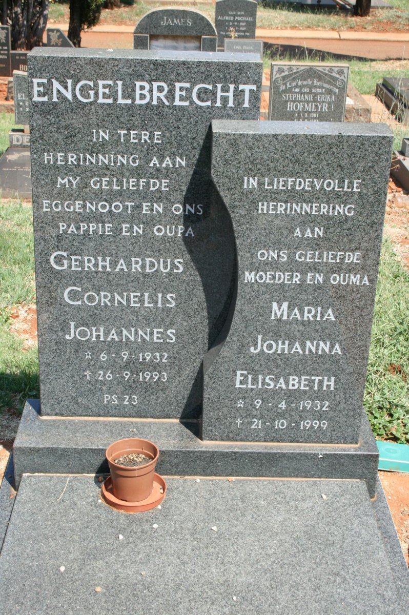 ENGELBRECHT Gerhardus Cornelis Johannes 1932-1993 &amp; Maria Johanna Elizabeth 1932-1999