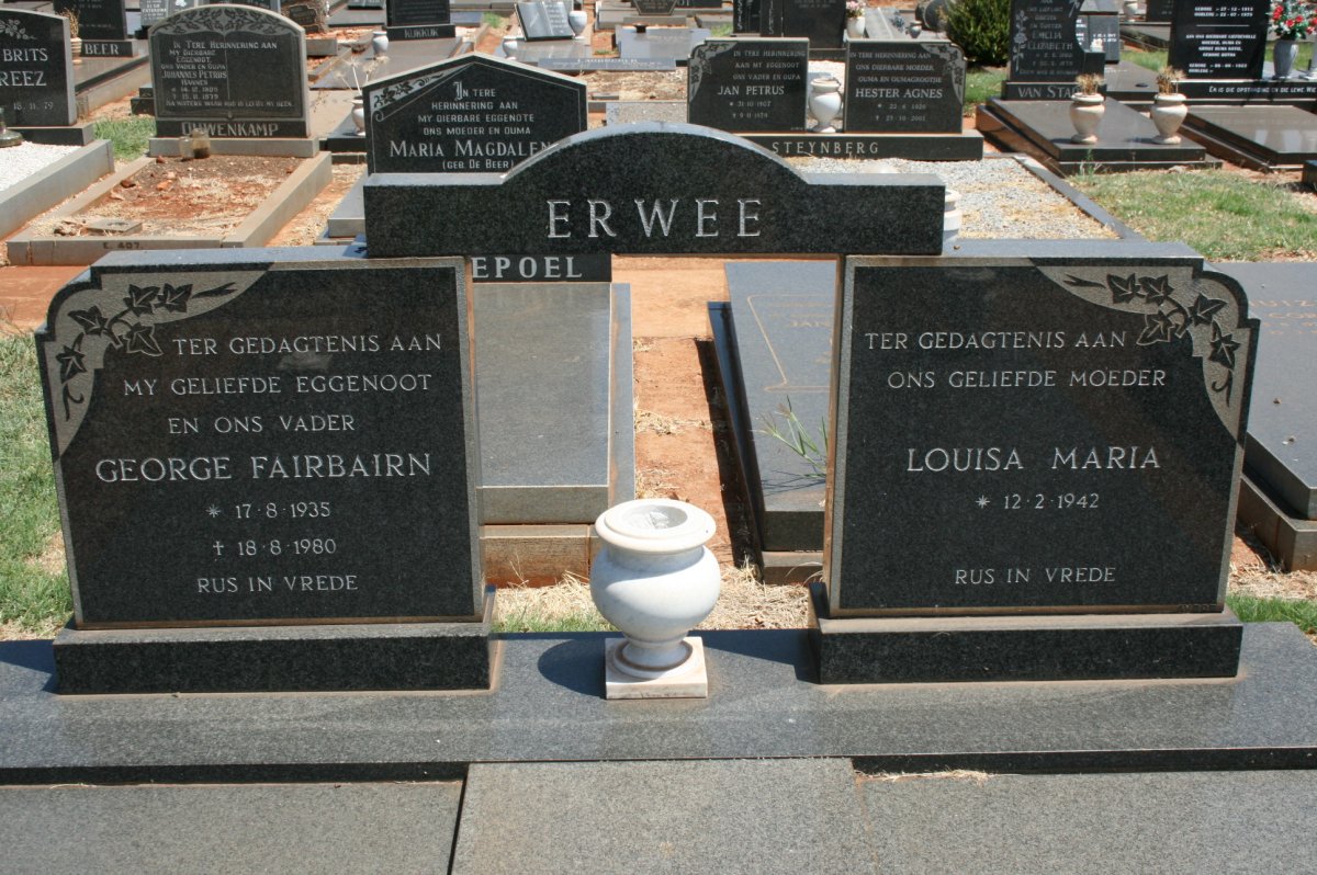 ERWEE George Fairbairn 1935-1980 &amp; Louisa Maria 1942-