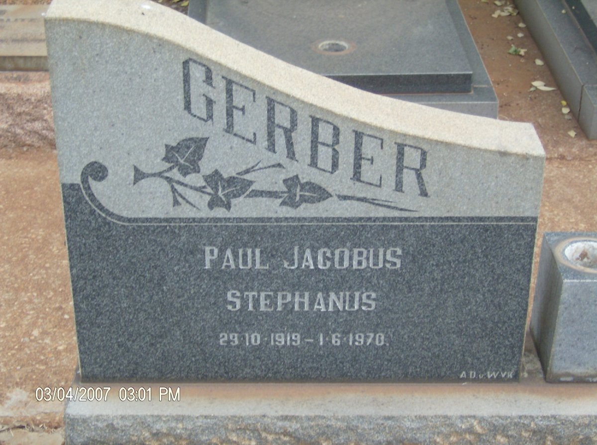 GERBER Paul Jacobus Stephanus 1919-1970
