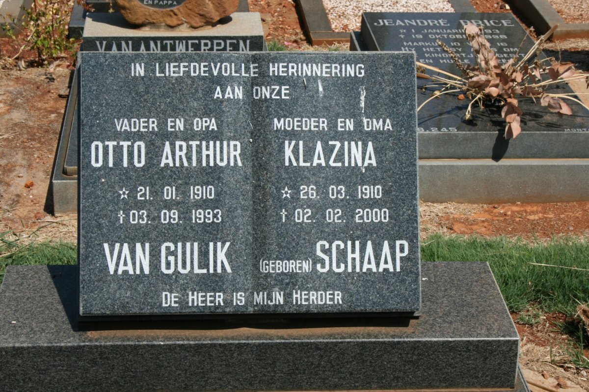 GULIK Otto Arthur, van 1910-1993 &amp; Klazina SCHAAP 1910-2000