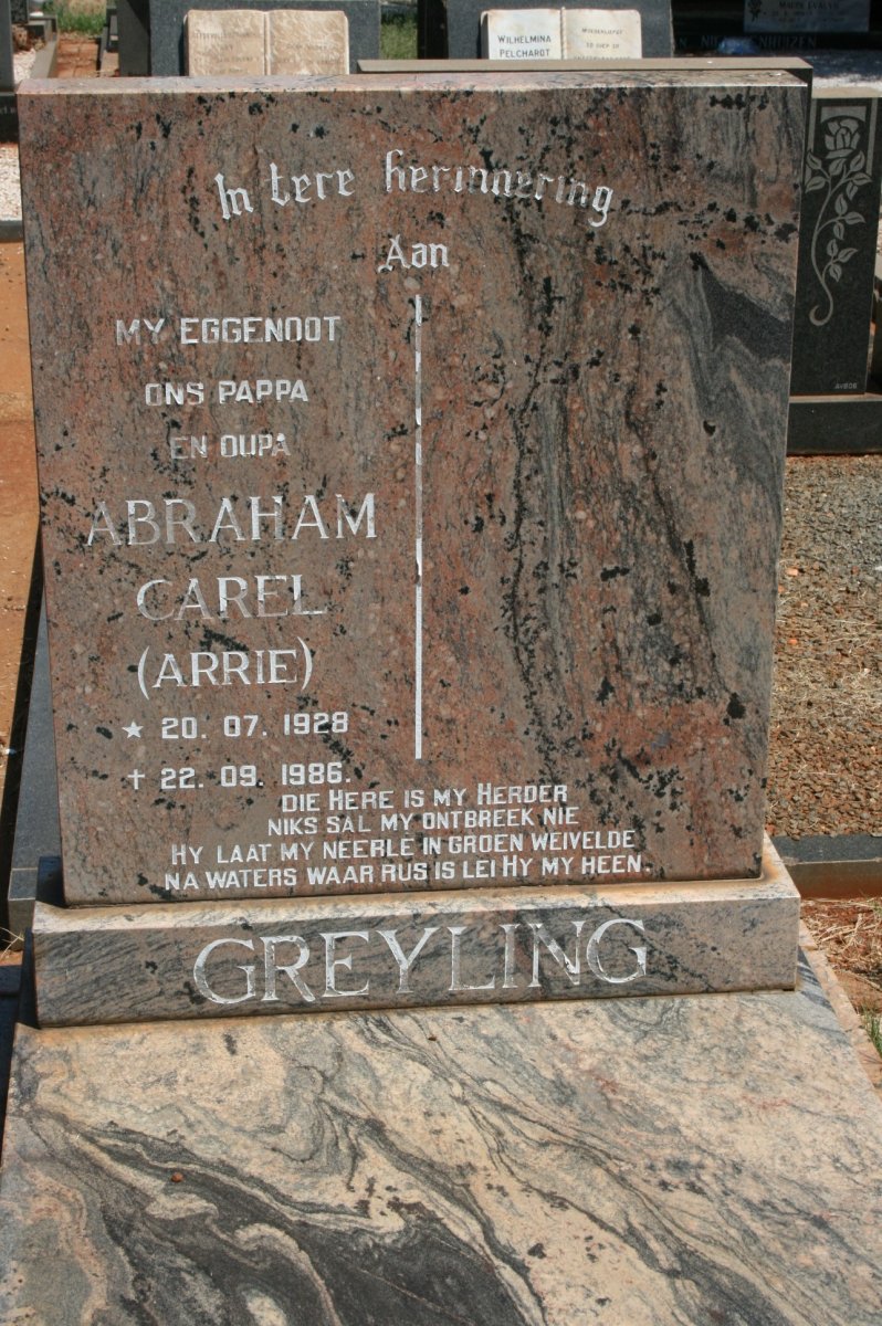 GREYLING Abraham Carel 1928-1986