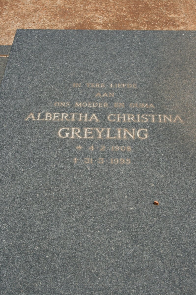GREYLING Albertha Christina 1908-1995
