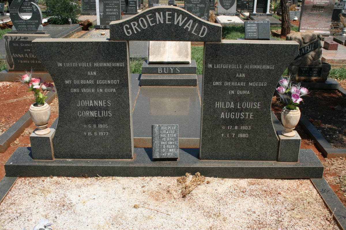 GROENEWALD Johannes Cornelius 1905-1977 &amp; Hilda Louise Auguste 1903-1980