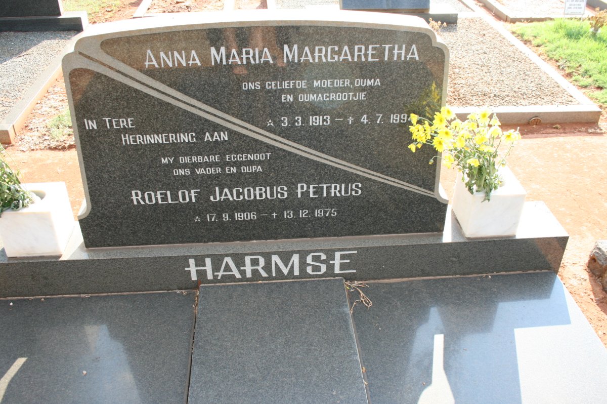 HARMSE Roelof Jacobus Petrus 1906-1975 &amp; Anna Maria Margaretha 1913-1994