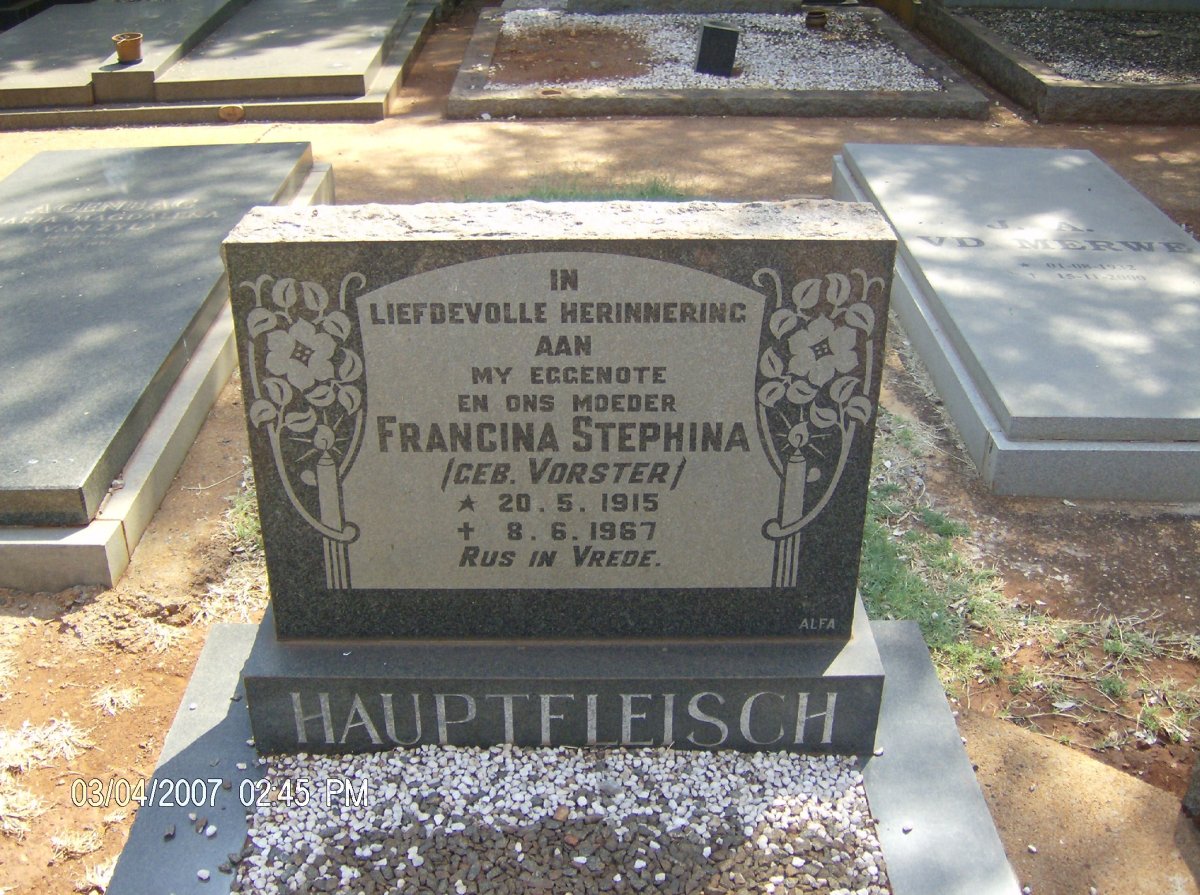 HAUPTFLEISCH Francina Stephina nee VORSTER 1915-1967