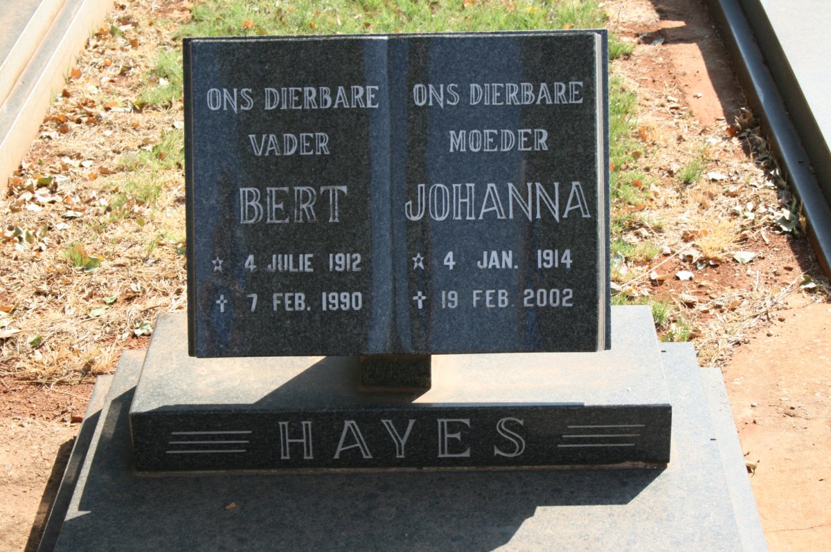 HAYES Bert 1912-1990 &amp; Johanna 1914-2002