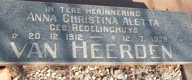 HEERDEN Anna Christina Aletta, van nee REDELINGHUYS 1912-1979