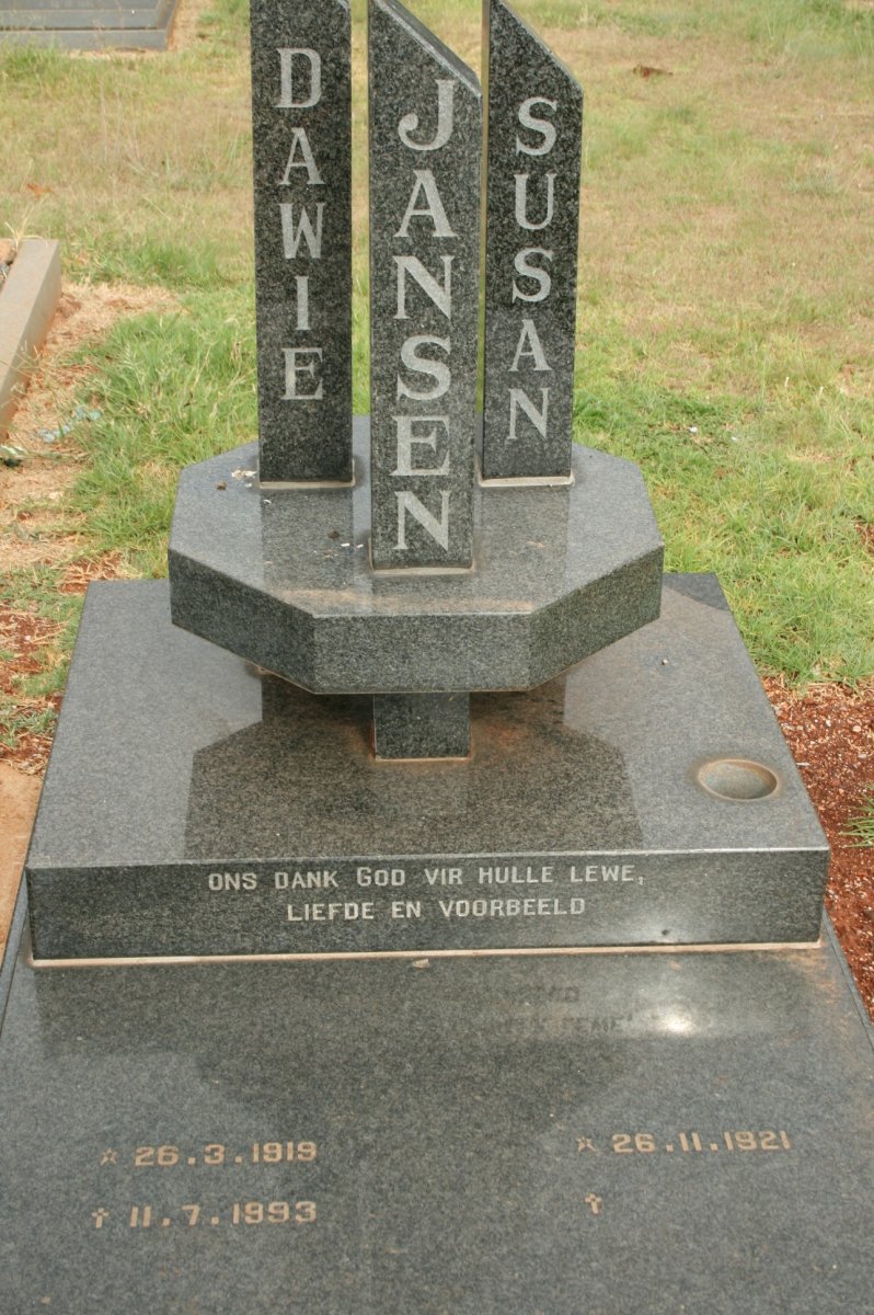 JANSEN Dawie 1919-1993 &amp; Susan 1921-