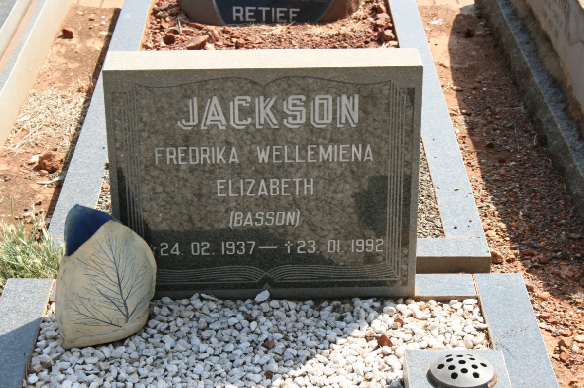 JACKSON Fredrika Wellemiena Elizabeth nee BASSON 1937-1992