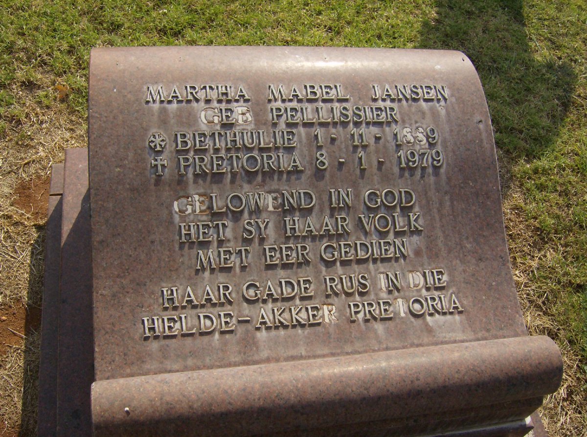 JANSEN Martha Mabel nee PELLISSIER 1889-1979