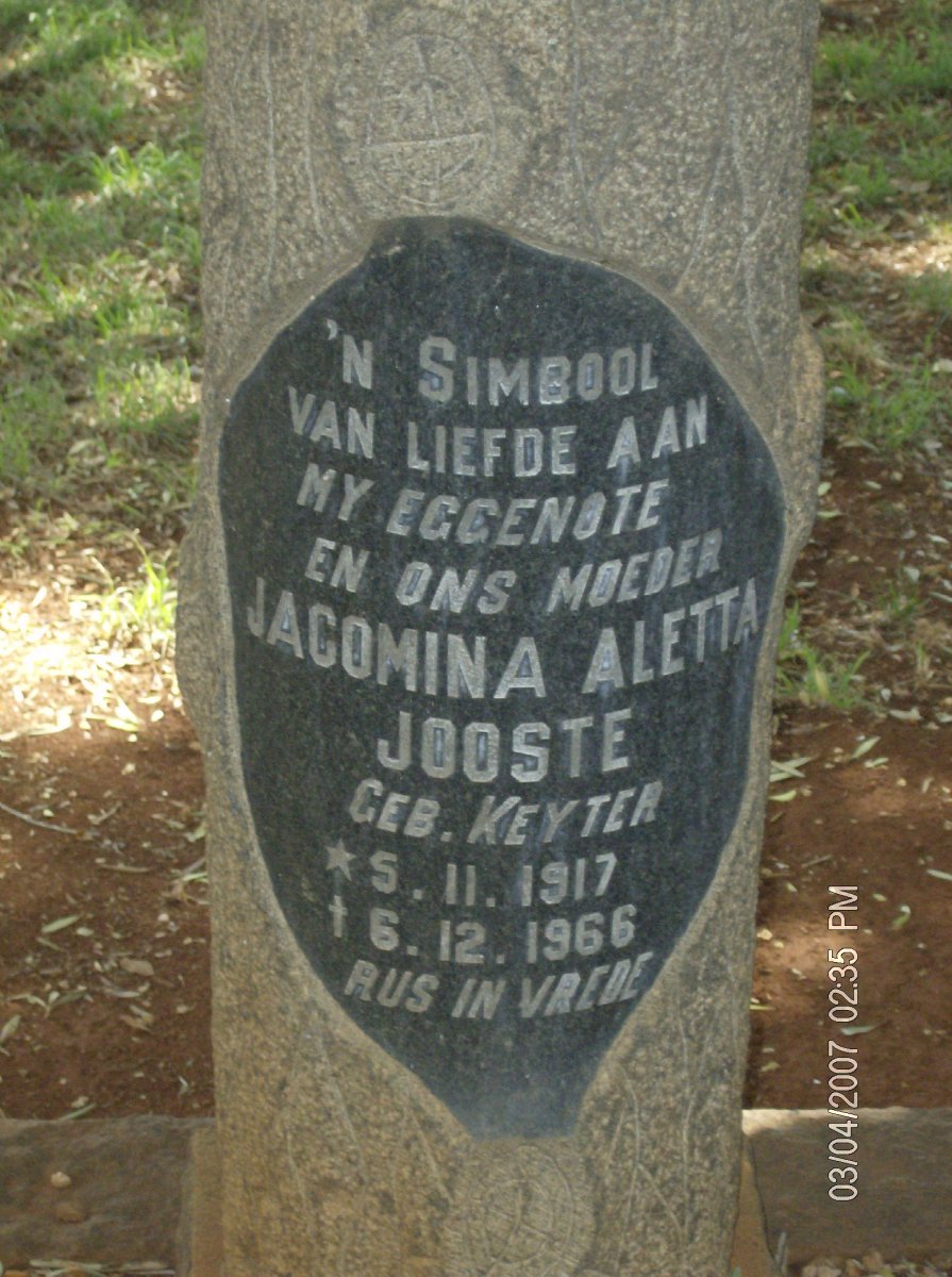 JOOSTE Jacomina Aletta nee KEYTER 1917-1966