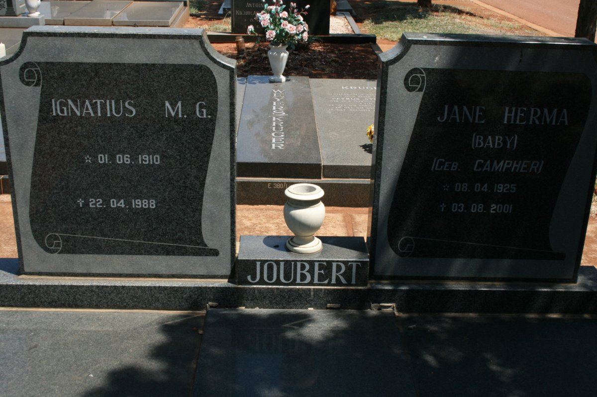 JOUBERT Ignatius M.G. 1910-1988 &amp; Jane Herma CAMPHER 1925-2001