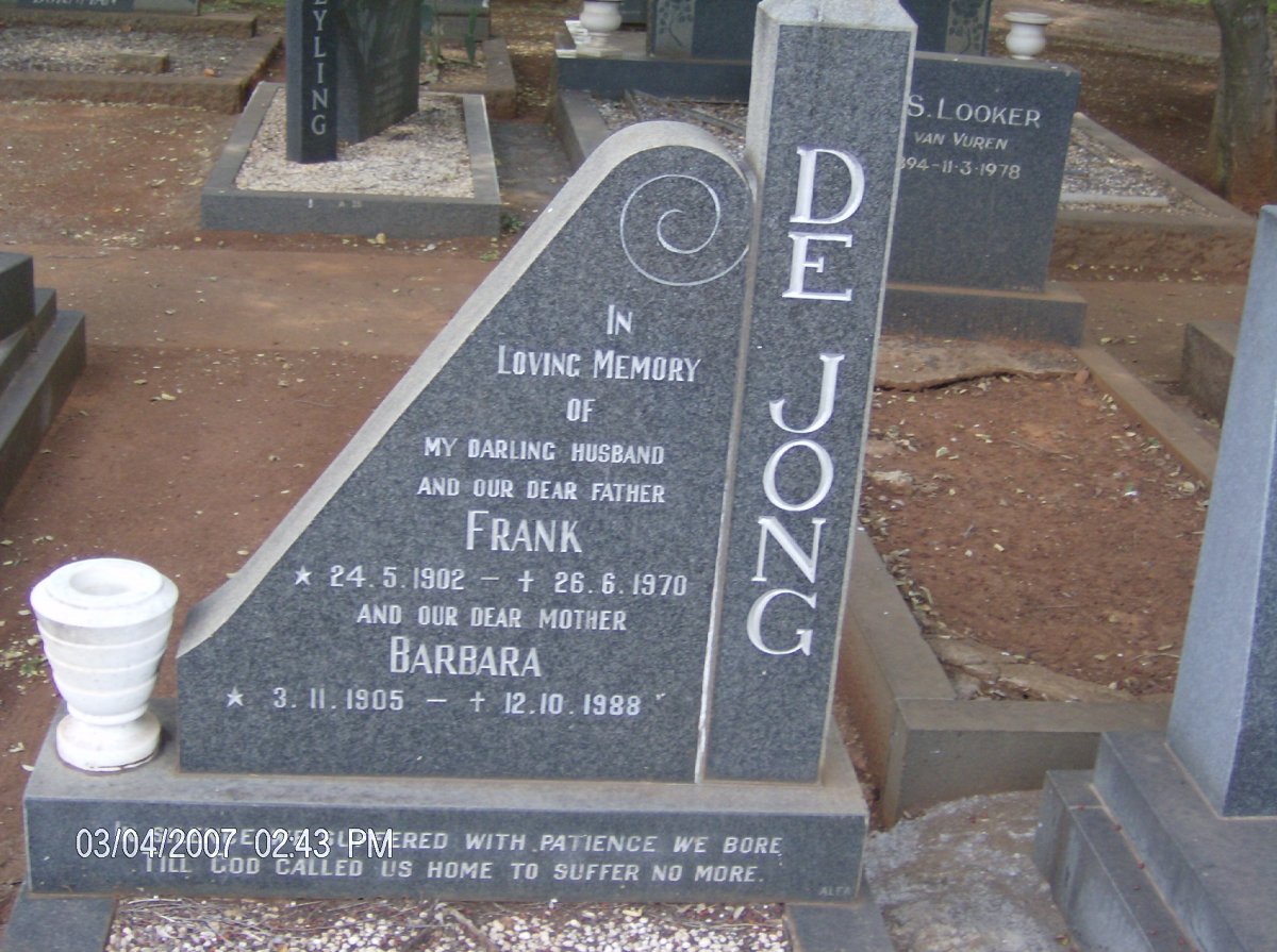 JONG Frank, de 1902-1970 &amp; Barbara 1905-1988