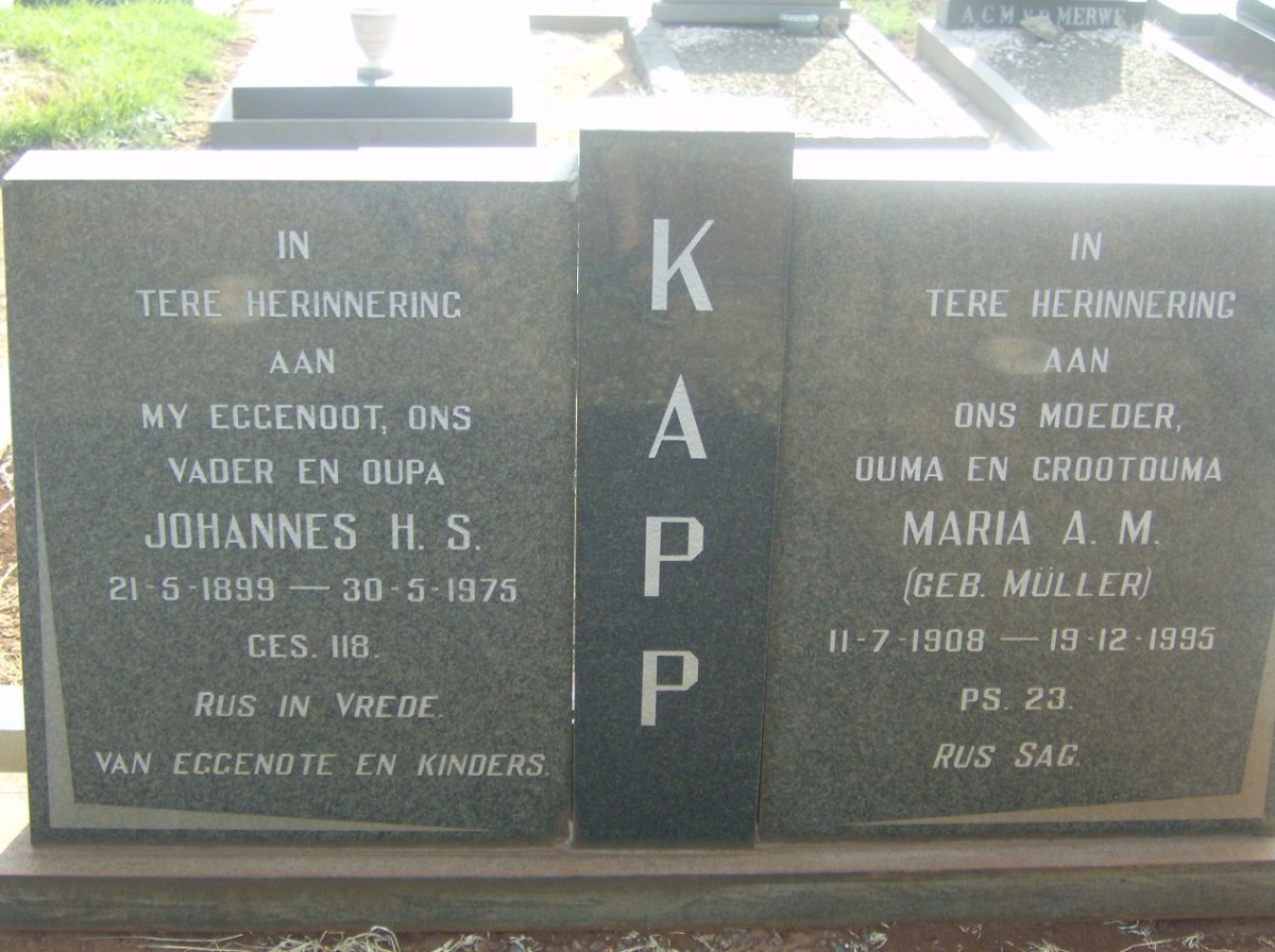 KAPP Johannes H.S. 1899-1975 &amp; Maria A.M. MÜLLER 1908-1995