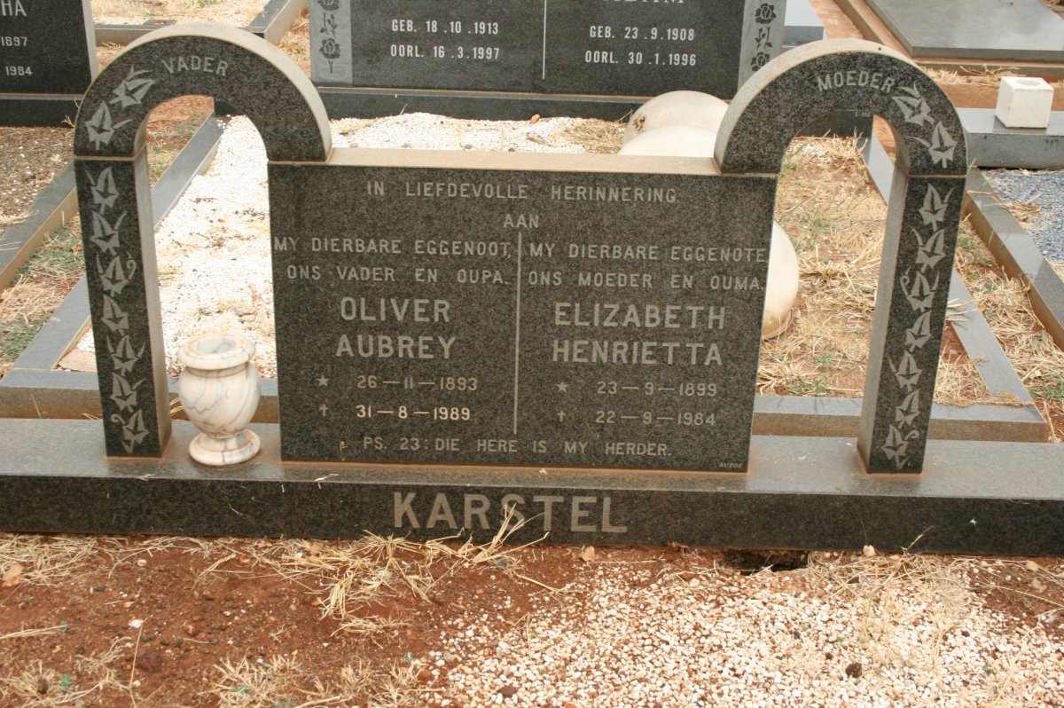 KARSTEL Oliver Aubrey 1893-1989 &amp; Elizabeth Henrietta 1899-1984