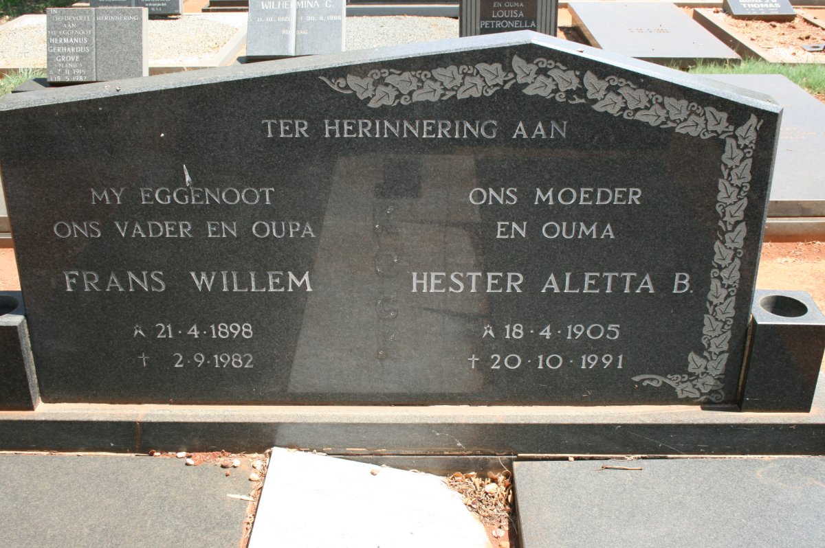 KOCK Frans Willem 1898-1982 &amp; Hester Aletta B. 1905-1991
