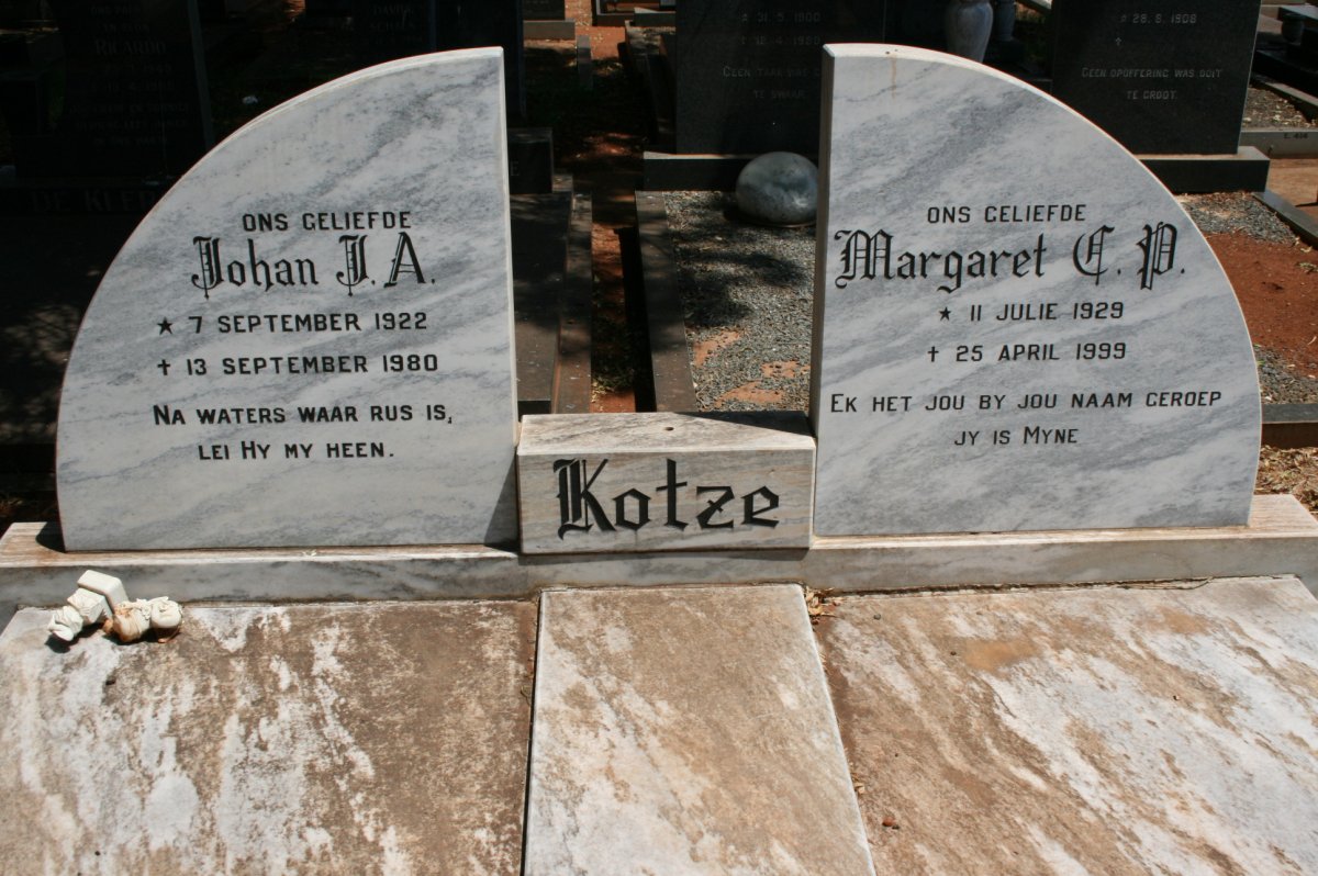 KOTZE Johan J.A. 1922-1980 &amp; Margaret C.P. 1929-1999