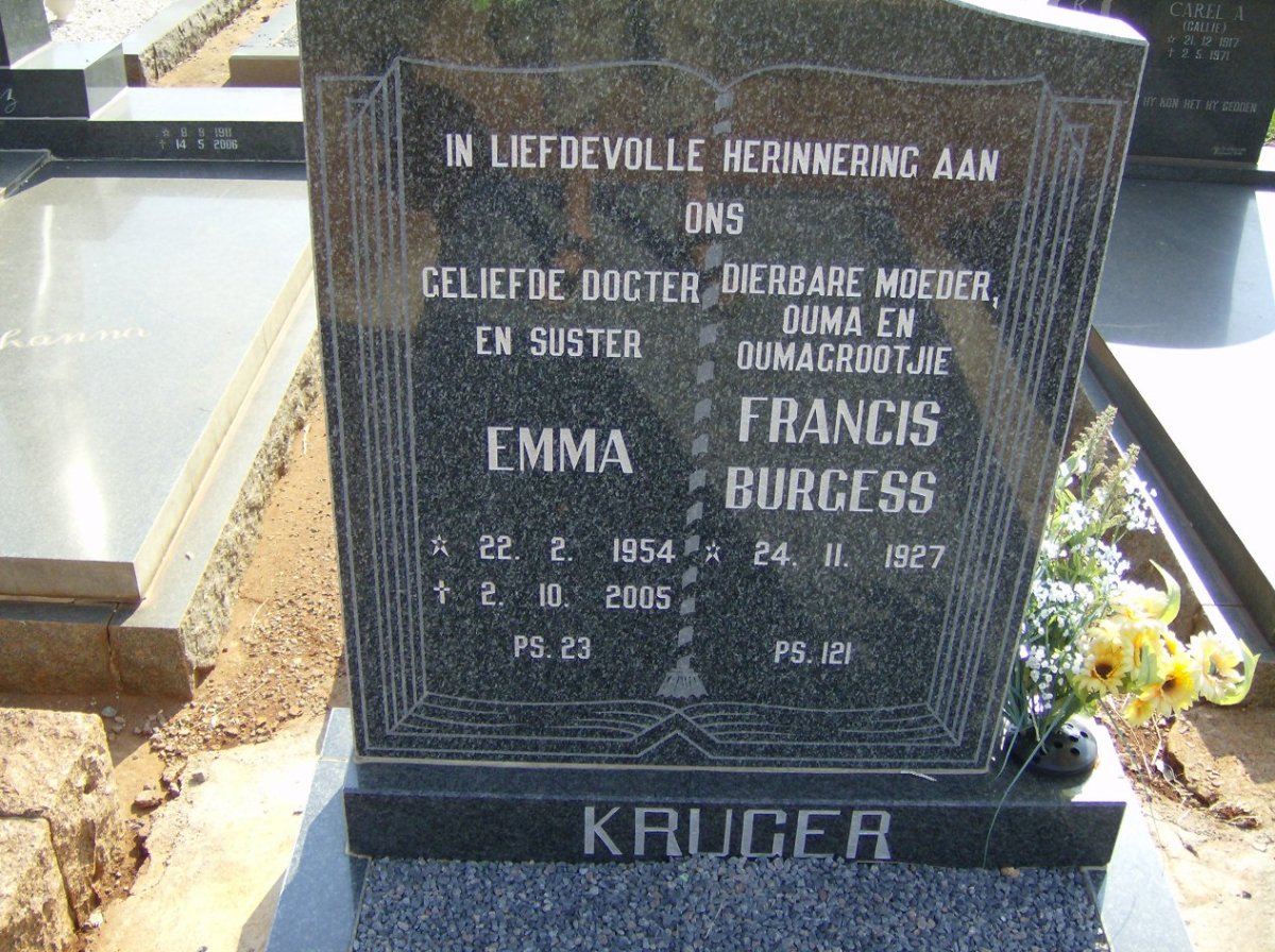 KRUGER Francis Burgess 1927- :: KRUGER Emma 1954-2005