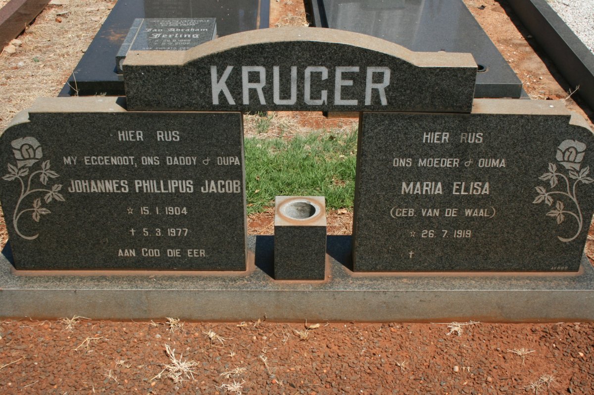 KRUGER Johannes Phillipus Jacob 1904-1977 &amp; Maria Elisa VAN DE WAAL 1919-