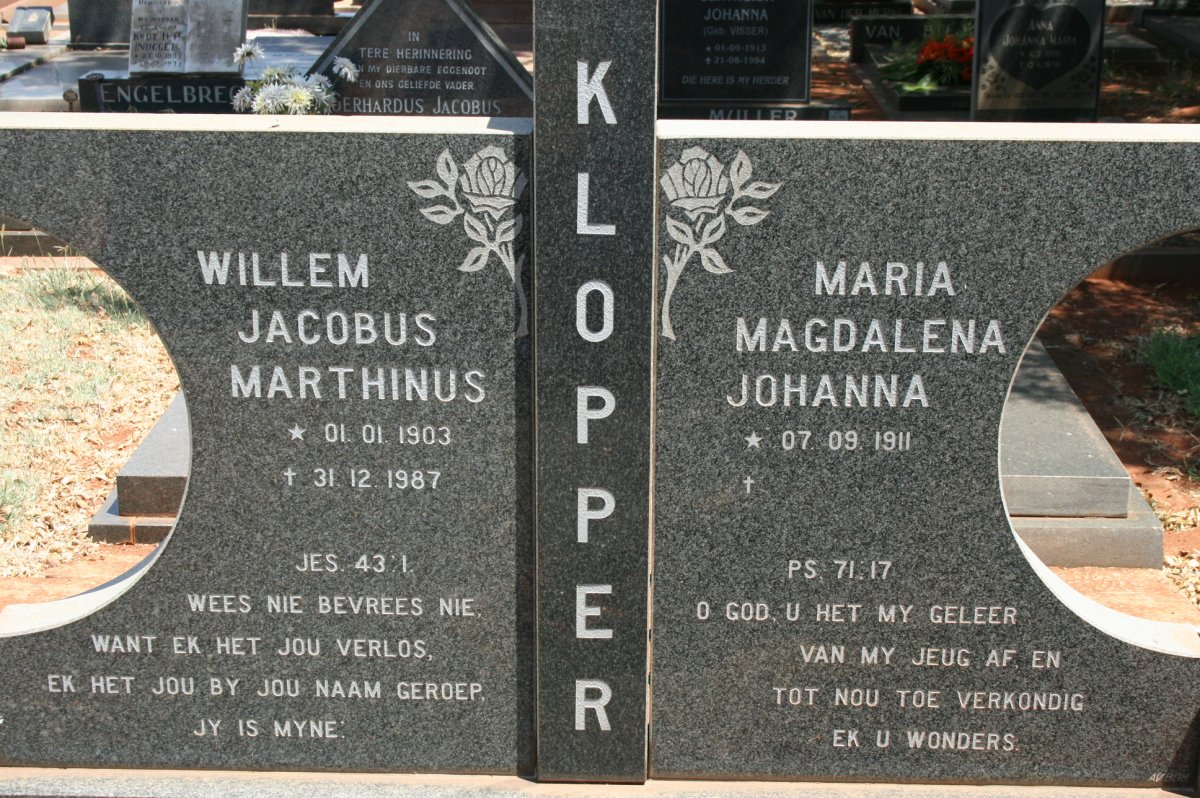 KLOPPER Willem Jacobus Marthinus 1903-1987 &amp; Maria Magdalena Johanna 1911-