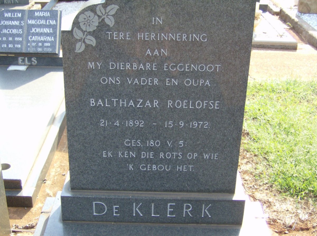 KLERK Balthazar Roelofse, de 1892-1972