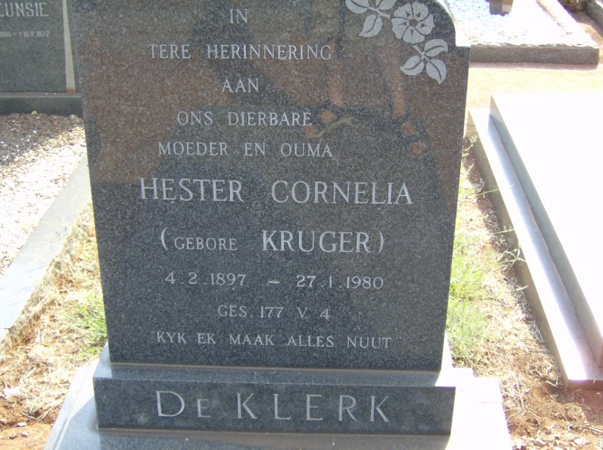 KLERK Hester Cornelia, de nee KRUGER 1897-1980