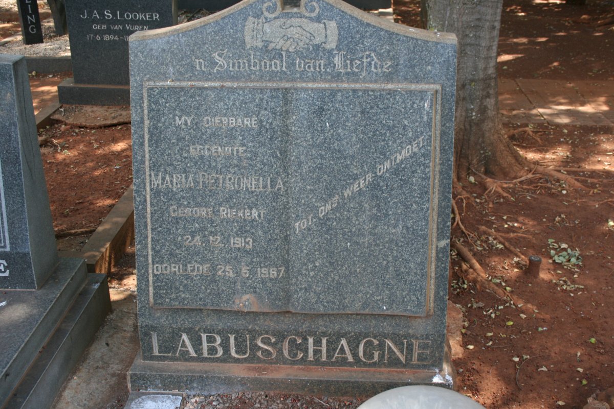 LABUSCHAGNE Maria Petronella nee RIEKERT 1913-1987