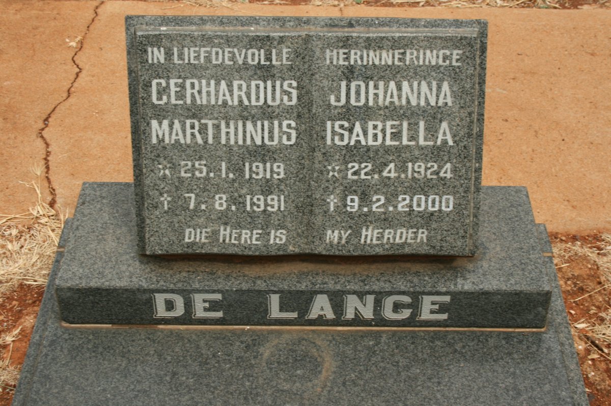 LANGE Gerhardus Marthinus, de 1919-1991 &amp; Johanna Isabella 1924-2000