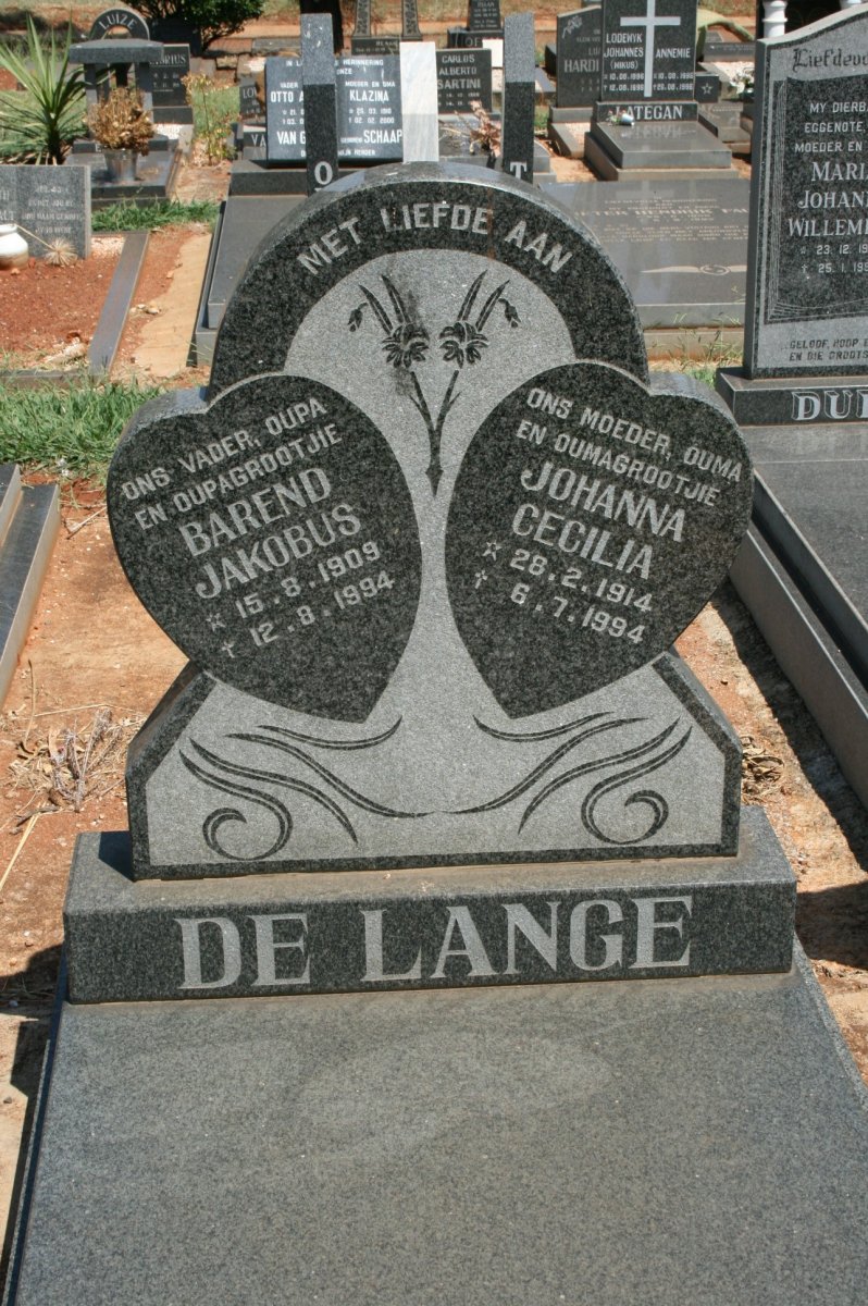 LANGE Barend Jakobus, de 1909-1994 &amp; Johanna Cecilia 1914-1994