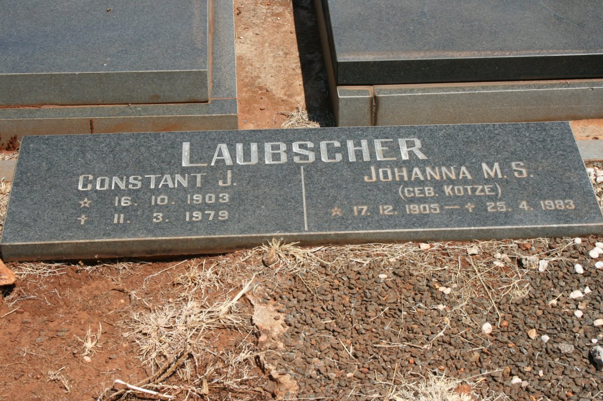 LAUBSCHER Constant J. 1903-1979 &amp; Johanna M.S. KOTZE 1905-1983