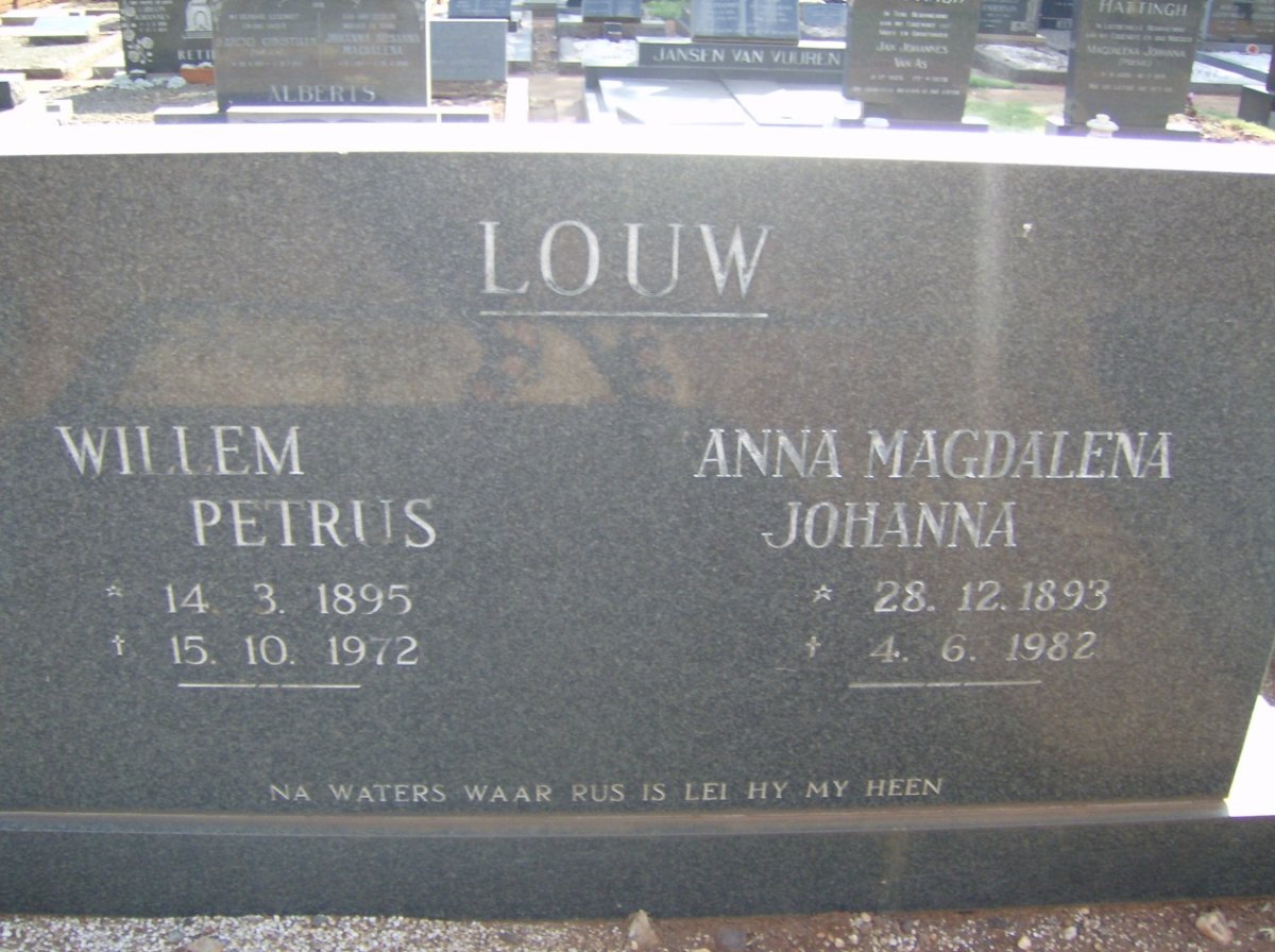 LOUW Willem Petrus 1895-1972 &amp; Anna Magdalena Johanna 1893-1982