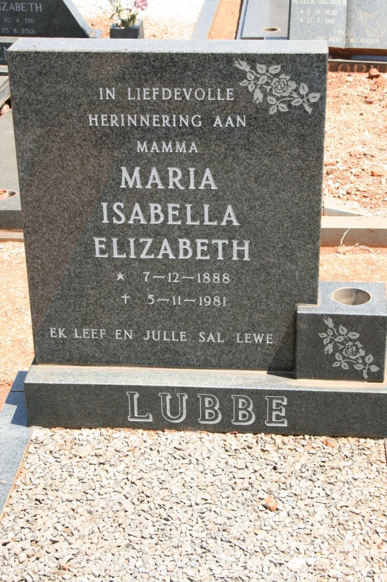 LUBBE Maria Isabella Elizabeth 1888-1981