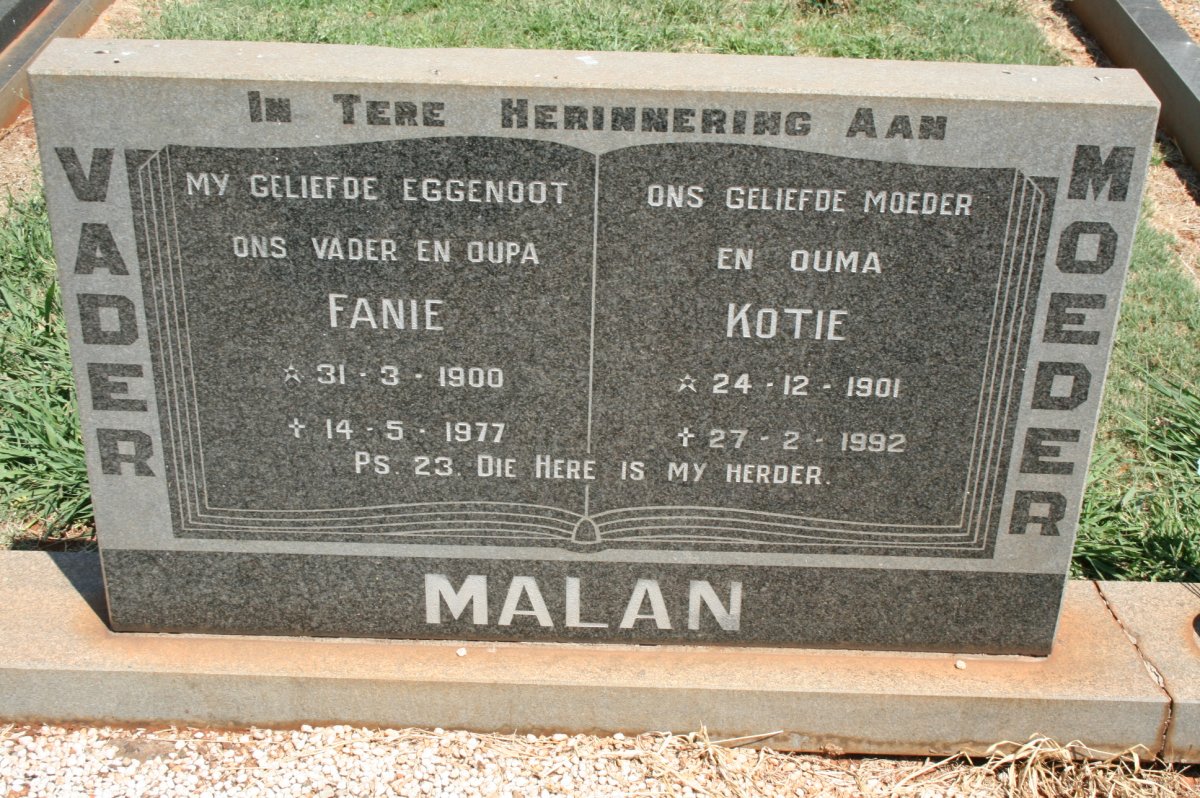 MALAN Fanie 1900-1977 &amp; Kotie 1901-1992